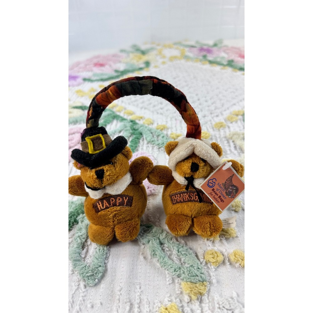 March of Dimes Bean Bag Thanksgiving Pilgrim Bears Plush Holiday Decor NWT